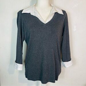 Y2K Karen Scott Size Medium M Faux Layered Shirt Top 3/4 Sleeve Collar Cuffs